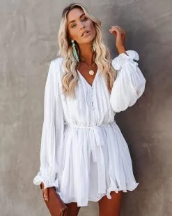 Found Love Pleated Romper - White -clothes Sales foundlovepleatedromperwhite14