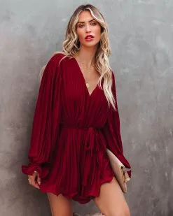 Found Love Pleated Romper - Wine - FINAL SALE