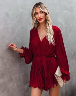 Found Love Pleated Romper - Wine - FINAL SALE -clothes Sales foundlovepleatedromperwine59
