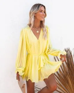 Found Love Pleated Romper - Yellow - LAST CHANCE
