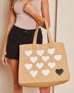 Francine Heart Straw Tote - Natural/White -clothes Sales francineheartstrawtotenaturalwhite13