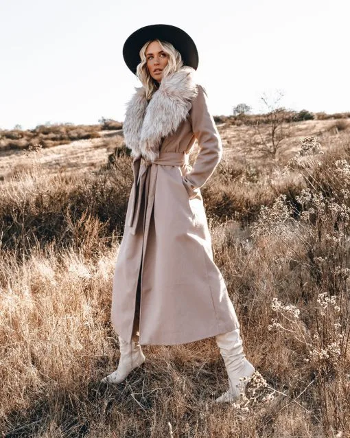 Frederica Pocketed Faux Fur Collar Coat -clothes Sales fredericapocketedfauxfurcollarcoat17