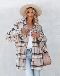 Give Thanks Pocketed Fringe Plaid Coat - FINAL SALE