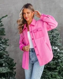 Heidi Fleece Pocketed Shacket - Pink - FINAL SALE