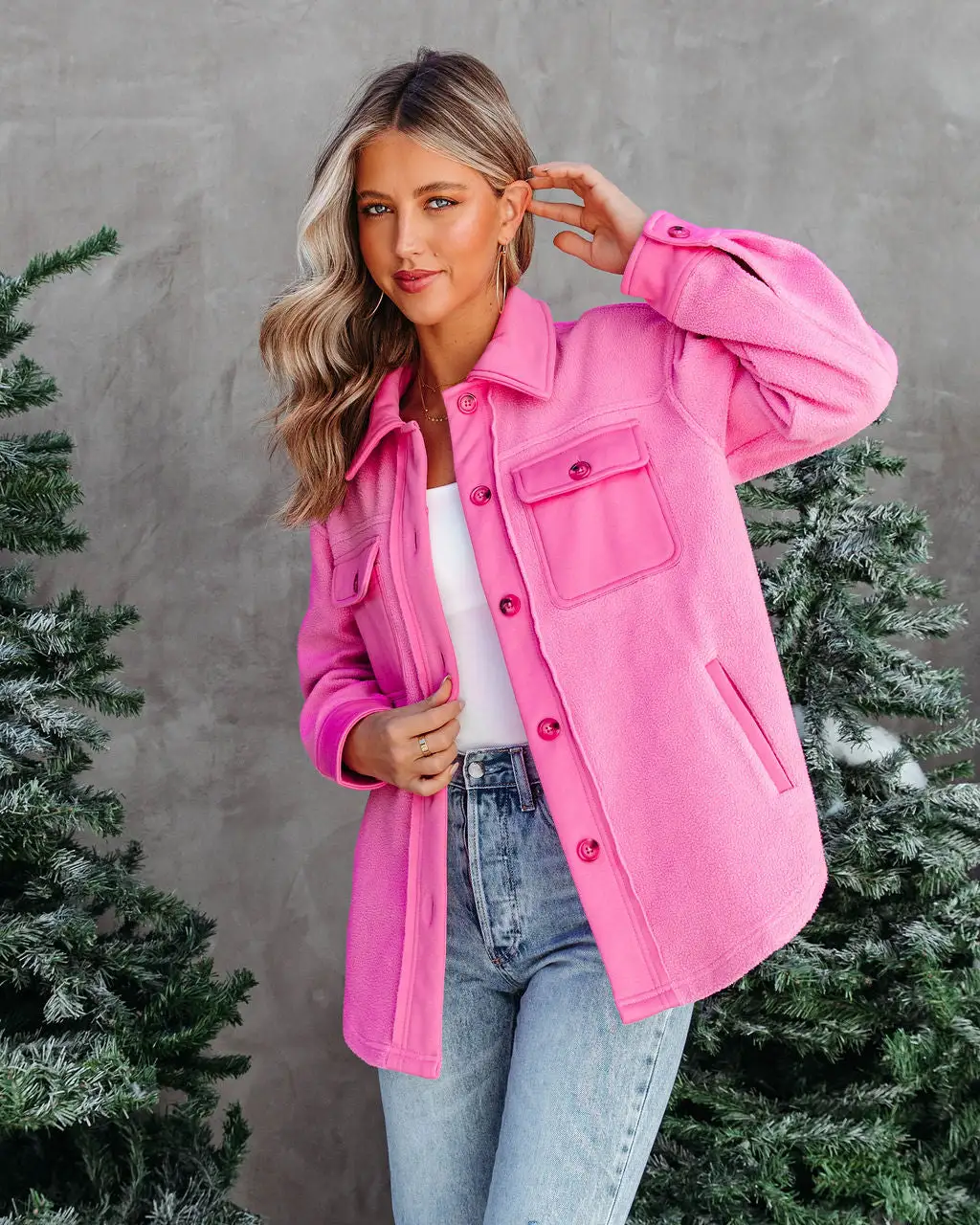 Heidi Fleece Pocketed Shacket - Pink - FINAL SALE 1 Heidi Fleece Pocketed Shacket - Pink - FINAL SALE