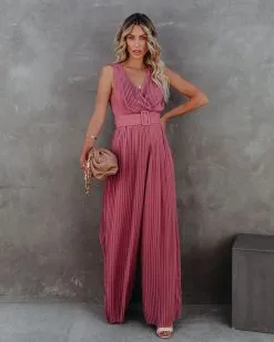 High Tea Pleated Wide Leg Belted Jumpsuit - Dark Rose - FINAL SALE -clothes Sales highteapleatedwidelegbeltedjumpsuitdarkrose