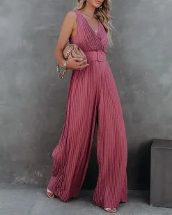 High Tea Pleated Wide Leg Belted Jumpsuit - Dark Rose - FINAL SALE -clothes Sales highteapleatedwidelegbeltedjumpsuitdarkrose34