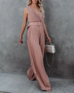 High Tea Pleated Wide Leg Belted Jumpsuit - Mocha - FINAL SALE -clothes Sales highteapleatedwidelegbeltedjumpsuitmocha43