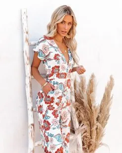 Hollow Floral Pocketed Tie Jumpsuit - FINAL SALE -clothes Sales hollowfloralpocketedtiejumpsuit35