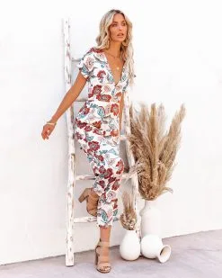 Hollow Floral Pocketed Tie Jumpsuit - FINAL SALE -clothes Sales hollowfloralpocketedtiejumpsuit36