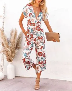 Hollow Floral Pocketed Tie Jumpsuit - FINAL SALE -clothes Sales hollowfloralpocketedtiejumpsuit45