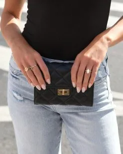 Impulse Quilted Faux Leather Crossbody Clutch - Black - SALE -clothes Sales impulsequiltedfauxleathercrossbodyclutchblack 25