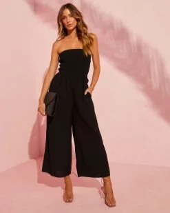 Infinity Smocked Strapless Jumpsuit - Black