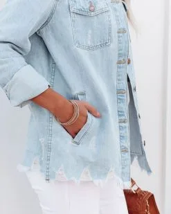 Kaige Pocketed Distressed Denim Shacket - Light Wash - FINAL SALE -clothes Sales kaigepocketeddistresseddenimshacketlightwash14