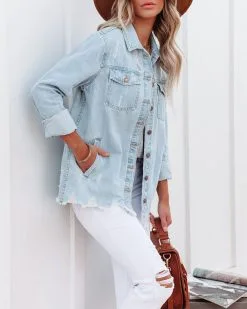 Kaige Pocketed Distressed Denim Shacket - Light Wash - FINAL SALE -clothes Sales kaigepocketeddistresseddenimshacketlightwash18