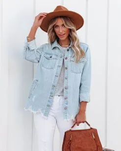 Kaige Pocketed Distressed Denim Shacket - Light Wash - FINAL SALE -clothes Sales kaigepocketeddistresseddenimshacketlightwash21