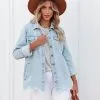 Kaige Pocketed Distressed Denim Shacket - Light Wash - FINAL SALE