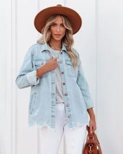 Kaige Pocketed Distressed Denim Shacket - Light Wash - FINAL SALE