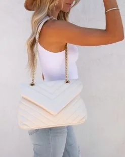 Kaisley Quilted Crossbody Shoulder Bag - Ivory