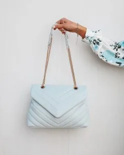 Kaisley Quilted Crossbody Shoulder Bag - Light Blue