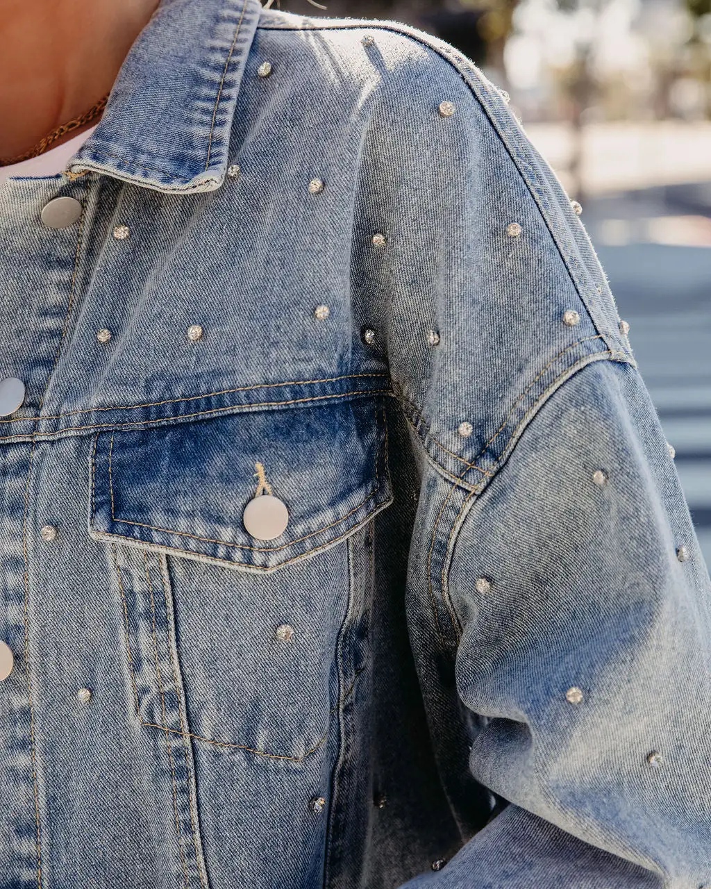 Keep On Shining Rhinestone Embellished Denim Jacket - Blue - SALE 3 Keep On Shining Rhinestone Embellished Denim Jacket - Blue - SALE - Image 3