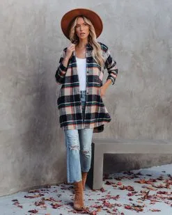 Kenyon Pocketed Plaid Button Down Shacket - Navy - FINAL SALE -clothes Sales kenyonpocketedplaidbuttondownshacketnavy4