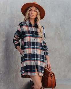 Kenyon Pocketed Plaid Button Down Shacket - Navy - FINAL SALE -clothes Sales kenyonpocketedplaidbuttondownshacketnavy43