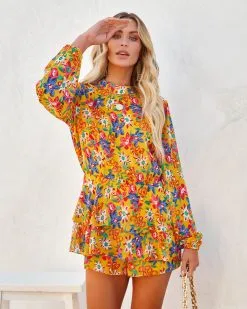Kimmy Floral Ruffle Tiered Romper - Orange - LAST CHANCE
