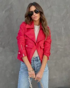 Lennox Faux Suede Jacket - Red - FINAL SALE
