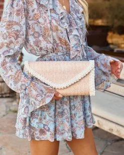 Lillia Woven Beaded Crossbody Clutch - Natural - SALE