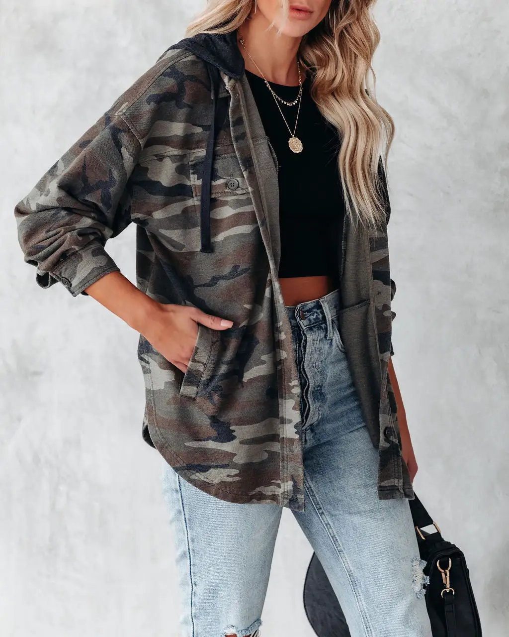 Lolo Cotton Blend Pocketed Hooded Camo Jacket - Olive - FINAL SALE 8 Lolo Cotton Blend Pocketed Hooded Camo Jacket - Olive - FINAL SALE - Image 8