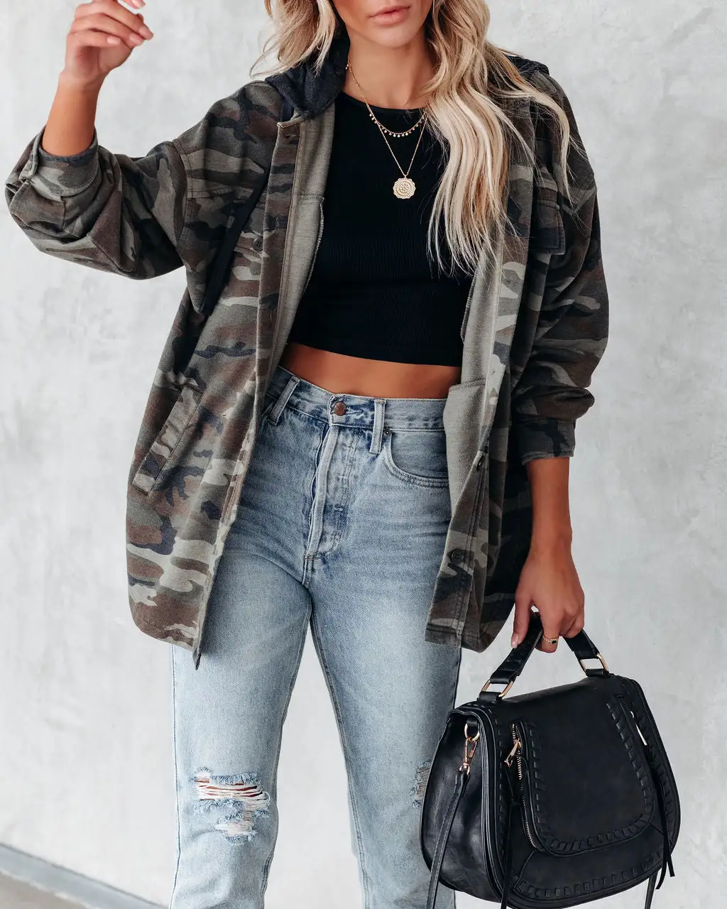 Lolo Cotton Blend Pocketed Hooded Camo Jacket - Olive - FINAL SALE 6 Lolo Cotton Blend Pocketed Hooded Camo Jacket - Olive - FINAL SALE - Image 6