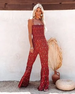 Luisa Floral Smocked Flared Leg Jumpsuit - LAST CHANCE -clothes Sales luisafloralsmockedflaredlegjumpsuit37