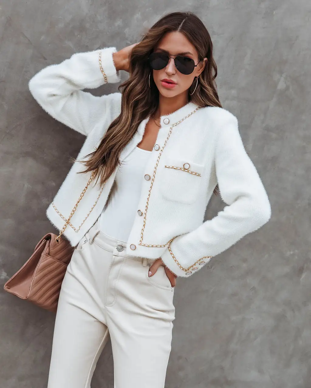 Mademoiselle Chain Link Trim Jacket - Ivory - SALE 7 Mademoiselle Chain Link Trim Jacket - Ivory - SALE - Image 7