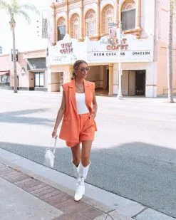 Margot Pocketed Sleeveless Blazer - Orange - SALE -clothes Sales margotpocketedsleevelessblazerandshortsorange 10 9d0c48fe c542 4666 a5d4 bee1d3c335b5