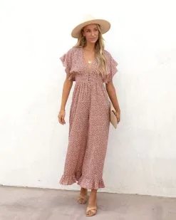 Mariah Printed Flutter Sleeve Jumpsuit - FINAL SALE -clothes Sales mariahprintedfluttersleevejumpsuit12