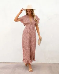 Mariah Printed Flutter Sleeve Jumpsuit - FINAL SALE -clothes Sales mariahprintedfluttersleevejumpsuit68