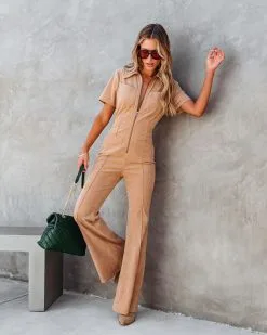 Marissa Corduroy Pocketed Jumpsuit - Camel - FINAL SALE
