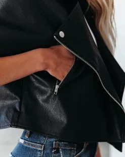 Marquette Pocketed Faux Leather Moto Jacket - Black - FINAL SALE -clothes Sales marquettepocketedfauxleathermotojacketblack12