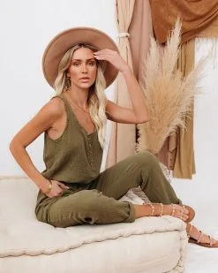 Maye Cotton Pocketed Drawstring Jumpsuit - Olive - FINAL SALE 19 Maye Cotton Pocketed Drawstring Jumpsuit - Olive - FINAL SALE -clothes Sales mayecottonpocketeddrawstringjumpsuitolive29