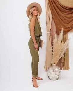 Maye Cotton Pocketed Drawstring Jumpsuit - Olive - FINAL SALE 15 Maye Cotton Pocketed Drawstring Jumpsuit - Olive - FINAL SALE -clothes Sales mayecottonpocketeddrawstringjumpsuitolive5