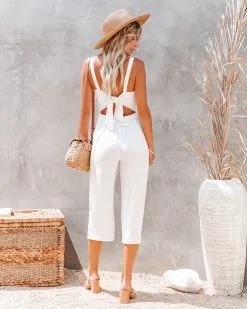 Meadow Linen Blend Tie Back Jumpsuit - Off White - LAST CHANCE -clothes Sales meadowlinenblendtiebackjumpsuitoffwhite8