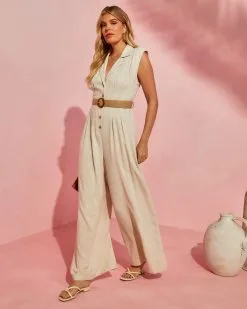 Merced Wide Leg Belted Jumpsuit - Oatmeal -clothes Sales mercedwidelegbeltedjumpsuitoatmeal511