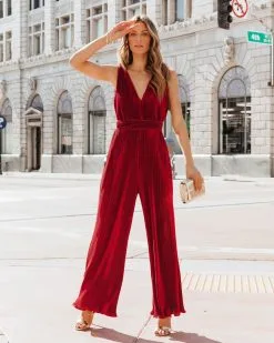 Midnight Love Plisse Jumpsuit - Wine - FINAL SALE
