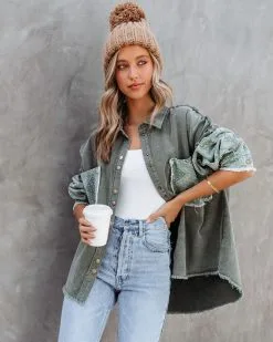 Miley Bandana Frayed Shacket - Olive - FINAL SALE -clothes Sales mileybandanafrayedshacketolive113