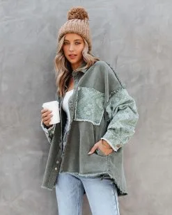 Miley Bandana Frayed Shacket - Olive - FINAL SALE