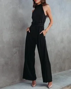 Naya Pocketed Plisse Jumpsuit - Black - FINAL SALE -clothes Sales nayapocketedplissejumpsuitblack233