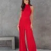 Naya Pocketed Plisse Jumpsuit - Red - FINAL SALE