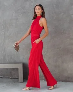 Naya Pocketed Plisse Jumpsuit - Red - FINAL SALE 11 Naya Pocketed Plisse Jumpsuit - Red - FINAL SALE -clothes Sales nayapocketedplissejumpsuitred125