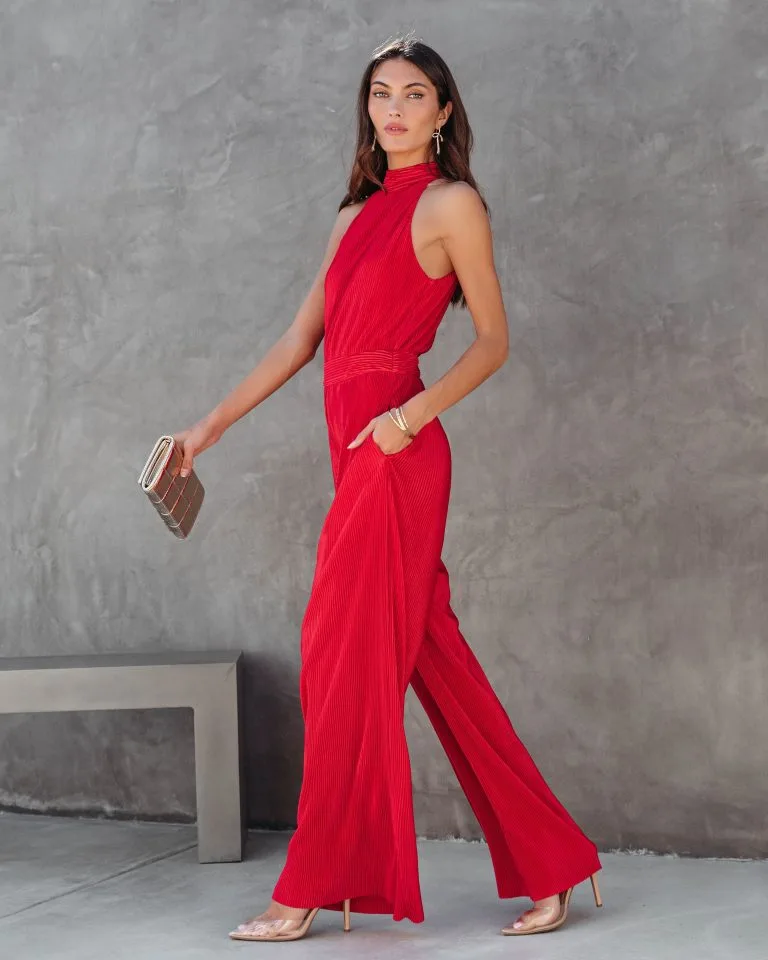 Naya Pocketed Plisse Jumpsuit - Red - FINAL SALE 6 Naya Pocketed Plisse Jumpsuit - Red - FINAL SALE - Image 6